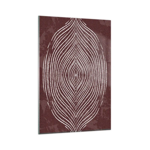 Cuadro sobre vidrio - Impresiones sobre Vidrio - Ondas simétricas en líneas blancas sobre un fondo marrón - 80x120cm - El espacio habla - Decoración de pared moderna para salón y dormitorio ARTTOR