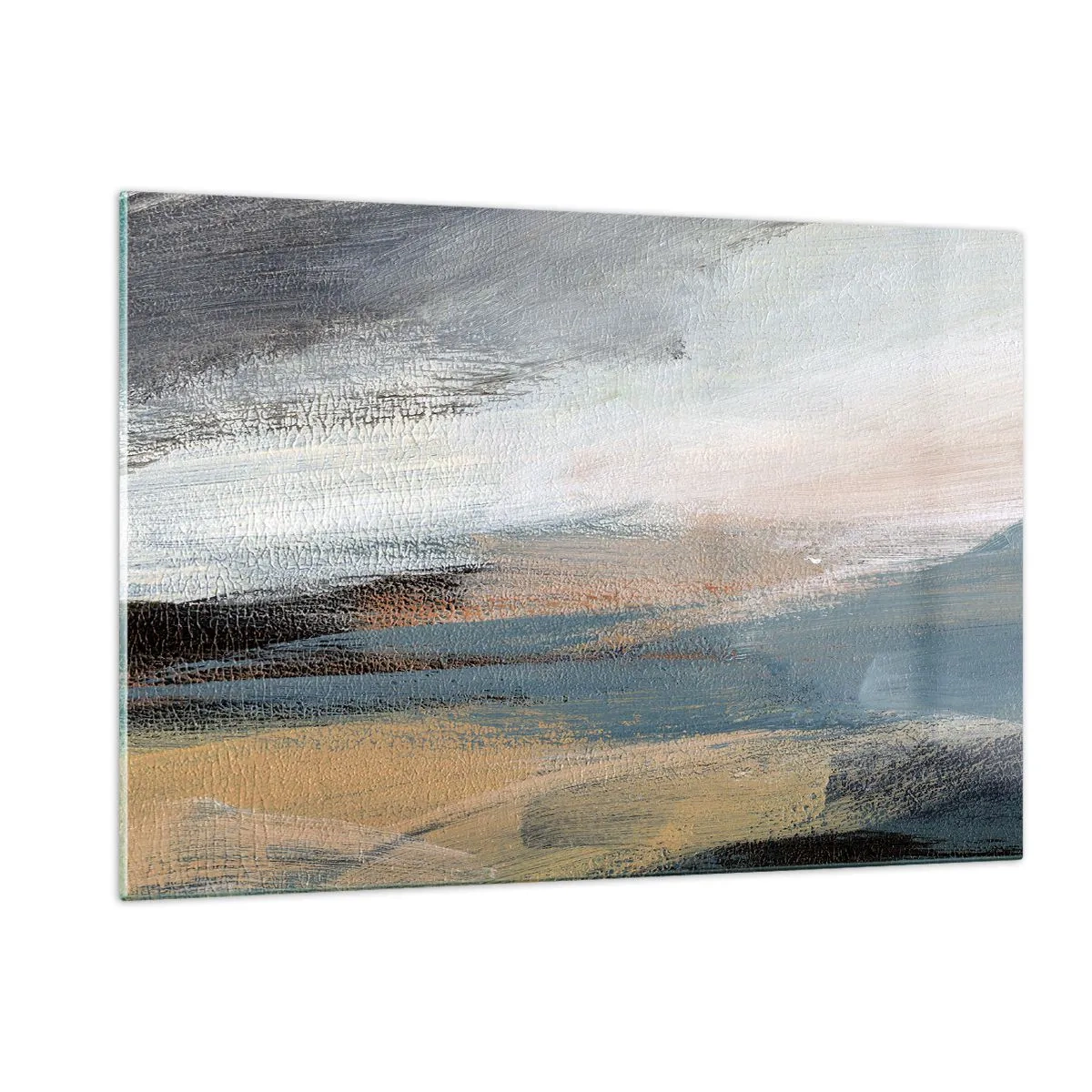 Cuadro sobre vidrio - Impresiones sobre Vidrio - Un paisaje abstracto en colores fríos y terrosos. - 120x80cm - Abstracción: paisaje nórdico - Decoración de pared moderna para salón y dormitorio ARTTOR