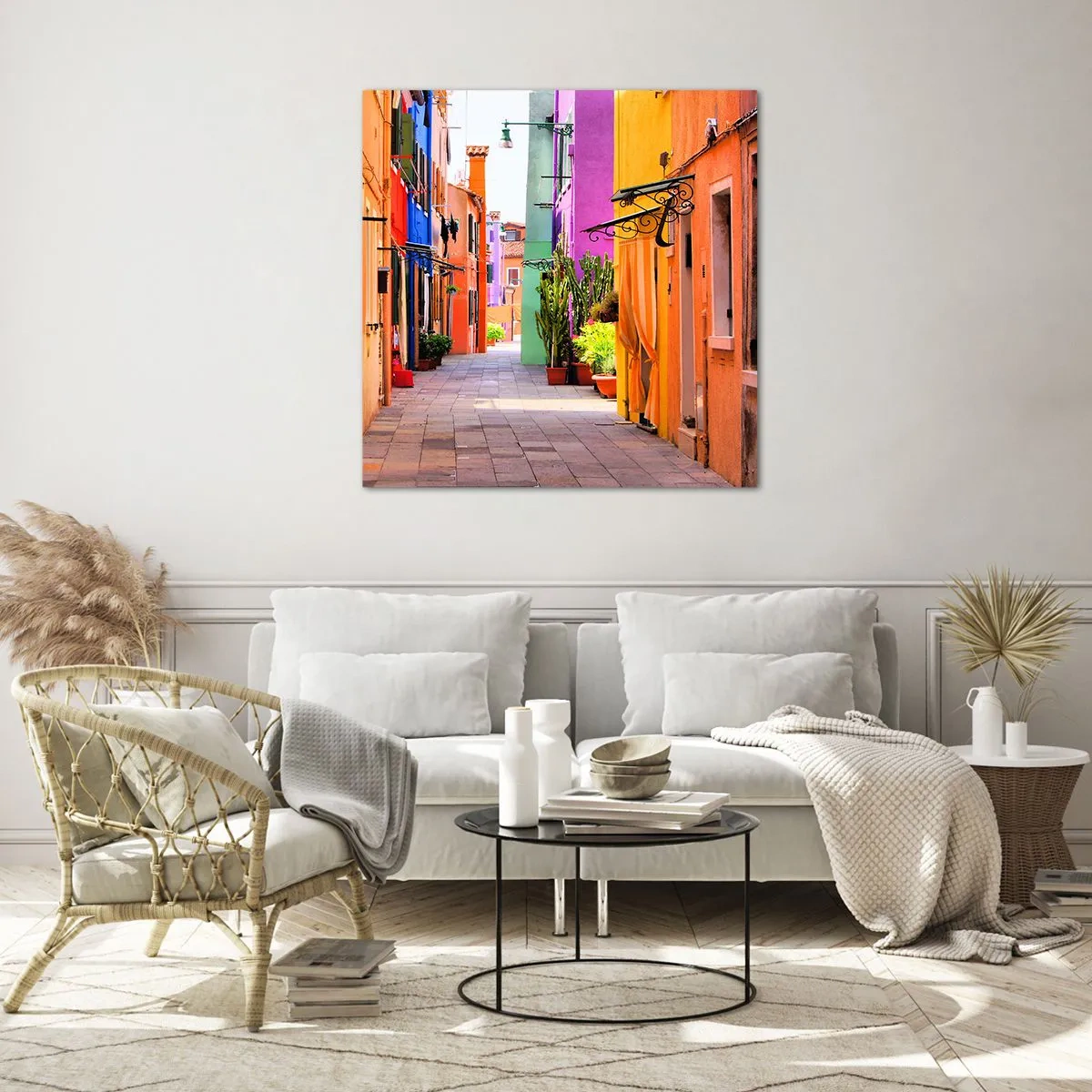 Cuadro sobre vidrio - Impresiones sobre Vidrio - El callejón arco iris - 70x70 cm