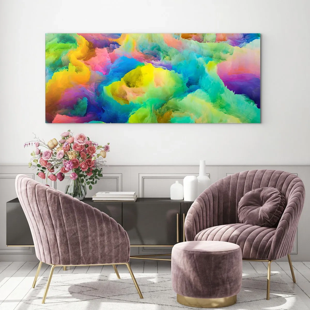 Cuadro sobre vidrio - Impresiones sobre Vidrio - Arco iris borroso - 90x30 cm