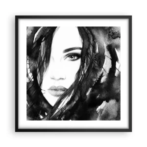 Póster en marco negro - Retrato de una dama en blanco y negro - 50x50 cm