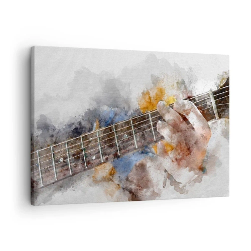 Cuadro sobre lienzo - Impresión de Imagen - Imagen abstracta de una mano tocando la guitarra. - 70x50cm - Poesía entre las cuerdas - Decoración de pared moderna para salón y dormitorio ARTTOR