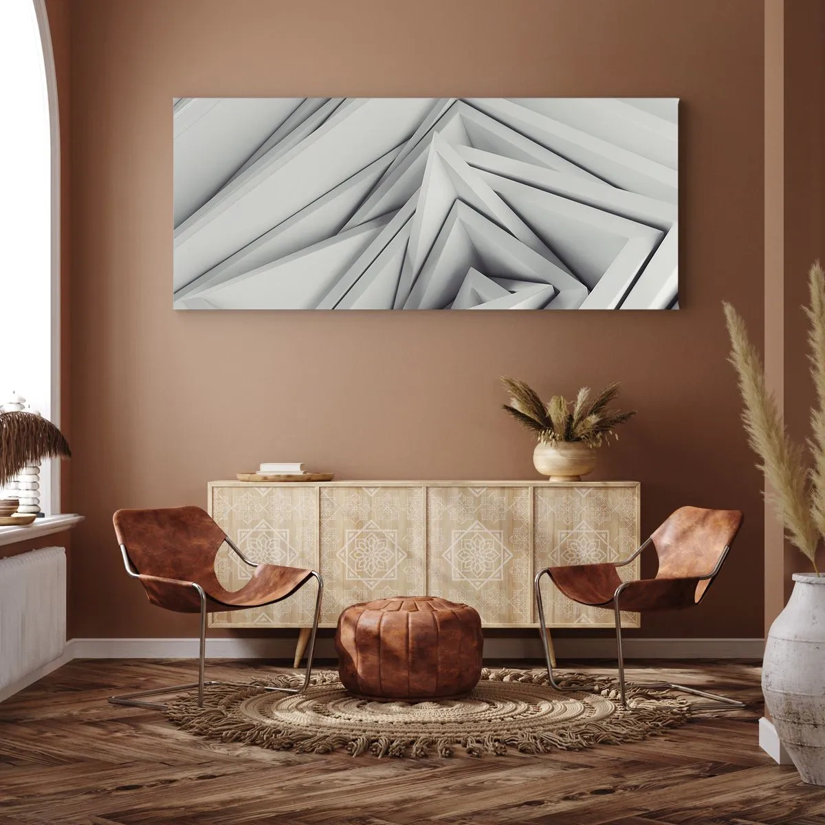 Cuadro sobre lienzo - Impresión de Imagen - Una composición abstracta de formas geométricas en tonos de gris. - 120x50cm - Ángulos afilados - Decoración de pared moderna para salón y dormitorio ARTTOR
