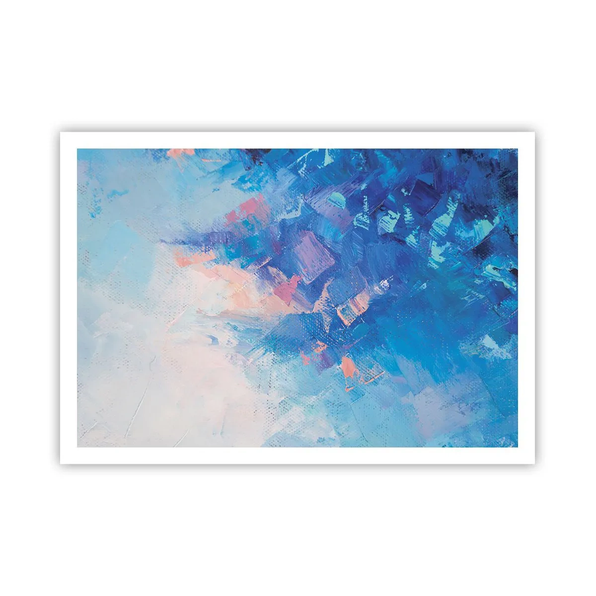 Póster - Composición abstracta en tonos azules y rosas. - 100x70cm - Abstracción invernal - Decoración de pared moderna para salón y dormitorio ARTTOR