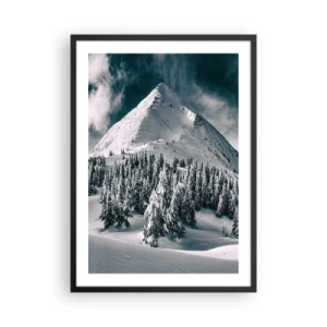 Póster en marco negro - Paisaje invernal de montaña con árboles cubiertos de nieve - 50x70cm - Tierra de nieve y hielo - Decoración de pared moderna para salón y dormitorio ARTTOR