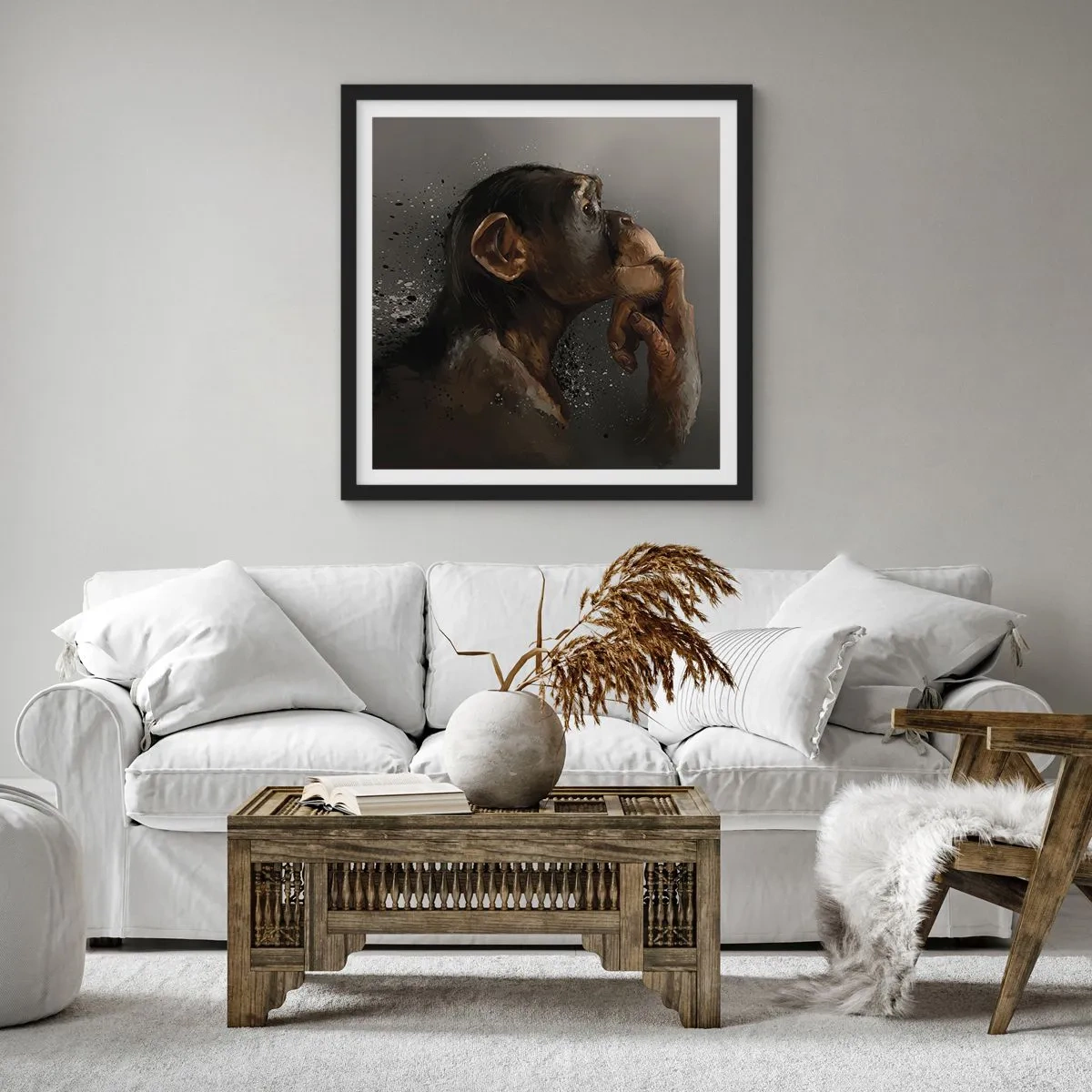 Póster en marco negro - La evolución del pensador - 40x40 cm
