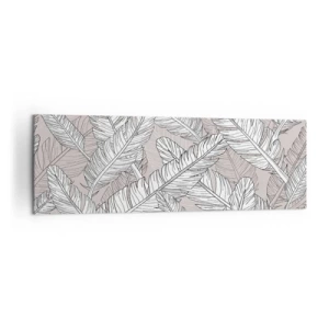 Cuadro sobre lienzo - Impresión de Imagen - Patrón en blanco y negro con hojas de plátano sobre un fondo claro. - 160x50cm - Turbulencias de plumas - Decoración de pared moderna para salón y dormitorio ARTTOR