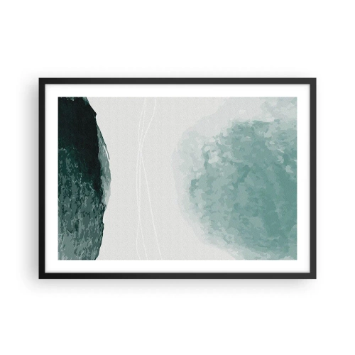 Póster en marco negro - Una delicada composición abstracta en tonos verdes con formas sutiles sobre un fondo claro. - 70x50cm - Un encuentro con la niebla - Decoración de pared moderna para salón y dormitorio ARTTOR