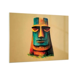 Cuadro sobre vidrio - Impresiones sobre Vidrio - Un retrato colorido inspirado en una estatua de piedra sobre un fondo beige. - 70x50cm - Escultural, pero simpática - Decoración de pared moderna para salón y dormitorio ARTTOR