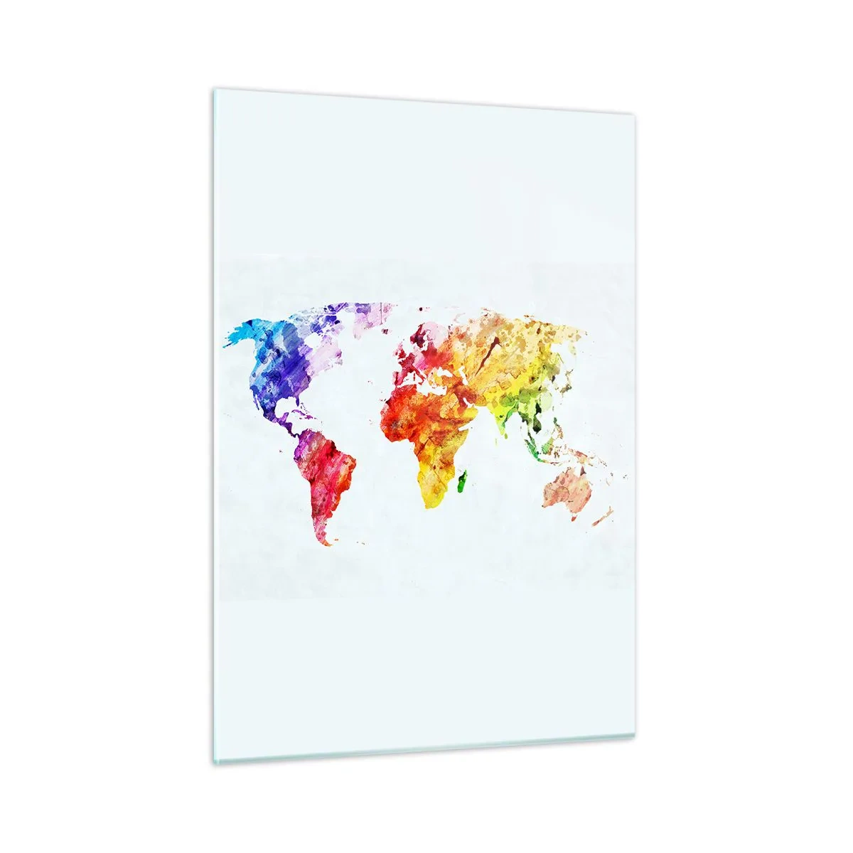 Cuadro sobre vidrio - Impresiones sobre Vidrio - Mapa del mundo en acuarela en colores brillantes - 50x70cm - Todos los colores del mundo - Decoración de pared moderna para salón y dormitorio ARTTOR