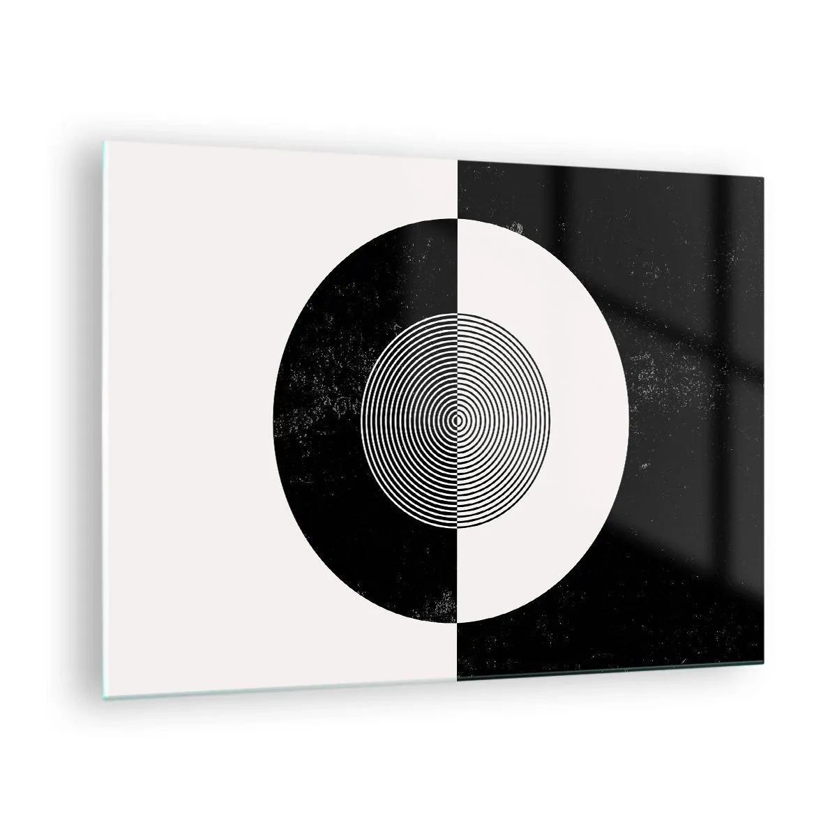 Cuadro sobre vidrio - Impresiones sobre Vidrio - Patrón geométrico de simetría en blanco y negro. - 70x50cm - Armonía en blanco y negro - Decoración de pared moderna para salón y dormitorio ARTTOR