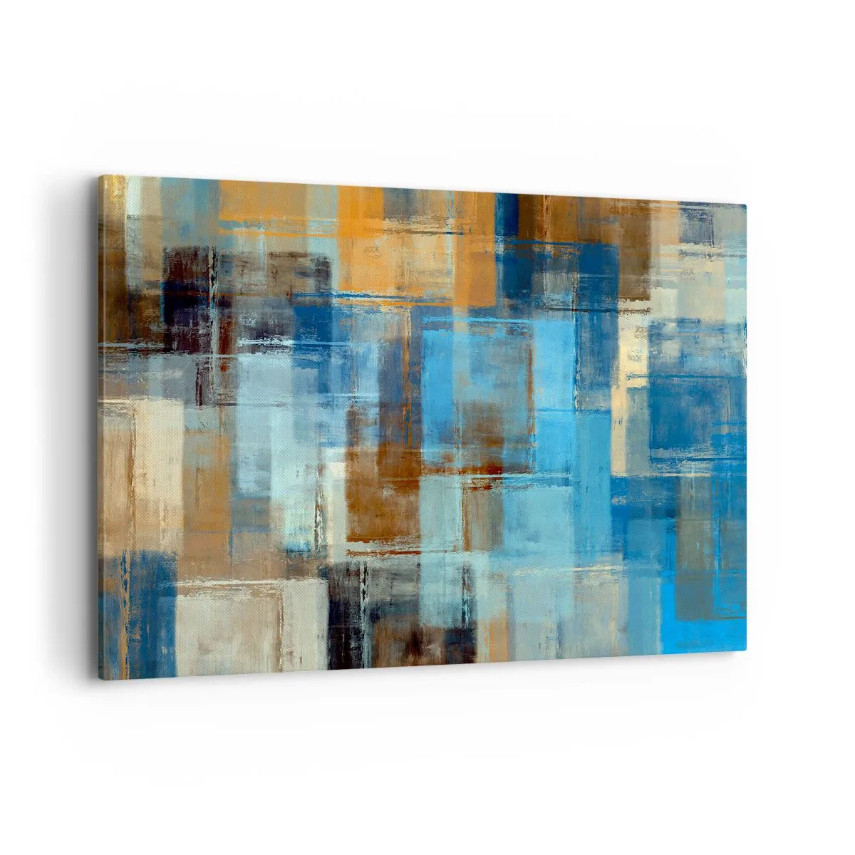 Cuadro sobre lienzo - Impresión de Imagen - Composición geométrica abstracta en tonos azules y marrones. - 120x80cm - A través del velo azul - Decoración de pared moderna para salón y dormitorio ARTTOR