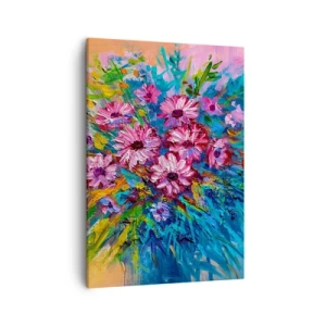 Cuadro sobre lienzo - Impresión de Imagen - Flores de colores en un ramo sobre un fondo de color pastel. - 50x70cm - La energía de la vida - Decoración de pared moderna para salón y dormitorio ARTTOR