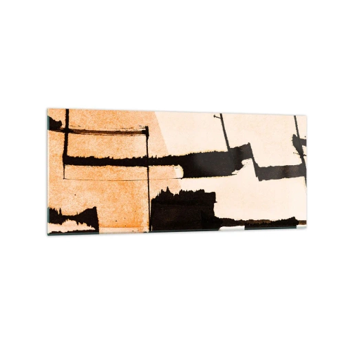 Cuadro sobre vidrio - Impresiones sobre Vidrio - Patrones geométricos en tonos marrones y beige. - 120x50cm - Aun así hay orden - Decoración de pared moderna para salón y dormitorio ARTTOR