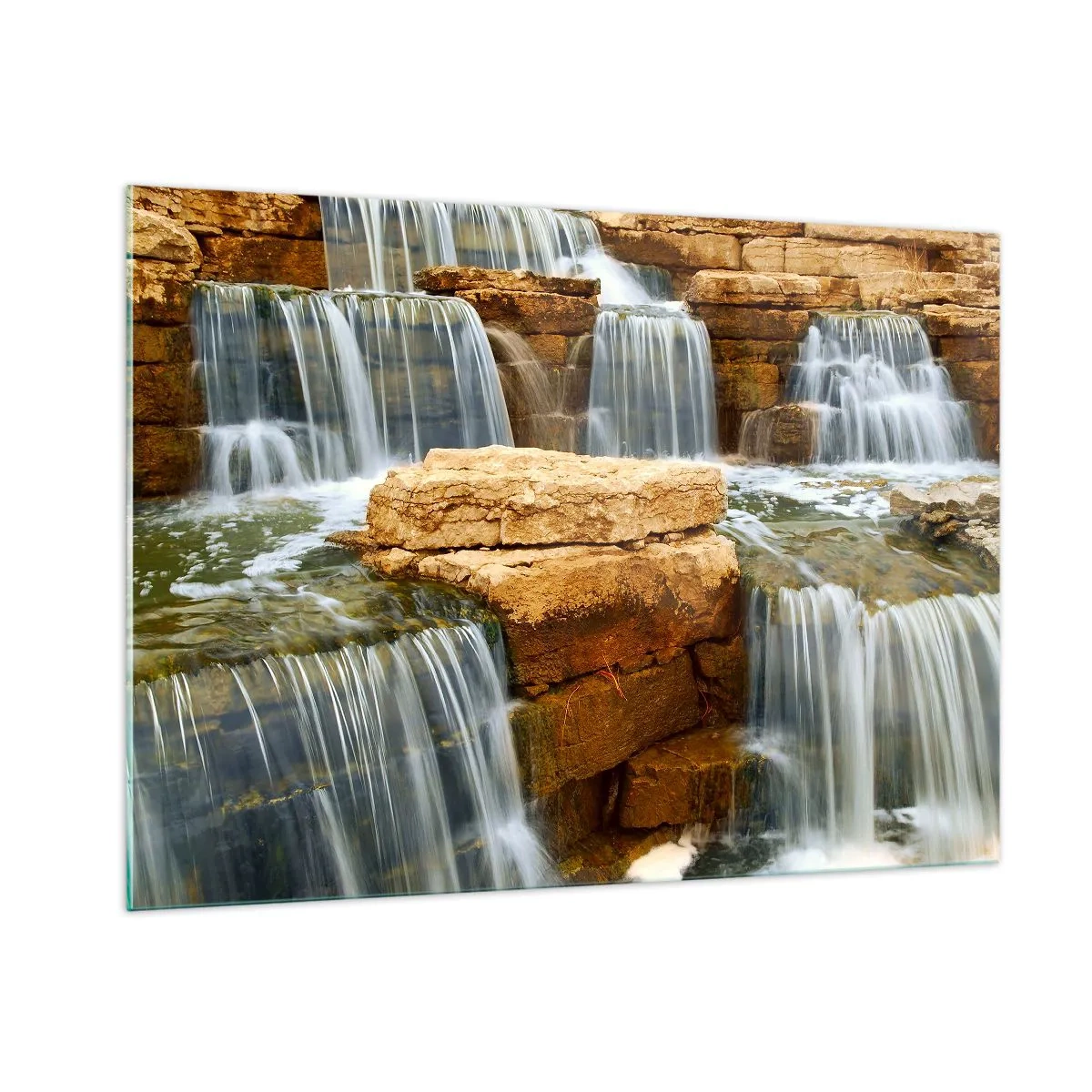 Cuadro sobre vidrio - Impresiones sobre Vidrio - Cascada sobre un fondo rocoso - 100x70cm - Escalera al cielo - Decoración de pared moderna para salón y dormitorio ARTTOR