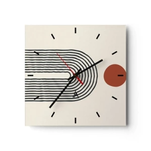 Reloj de pared - Reloj de vidrio - Patrón abstracto moderno con líneas y un círculo rojo. - 30x30cm - Magnetismo de formas y colores - Decoración de pared moderna para salón y dormitorio ARTTOR