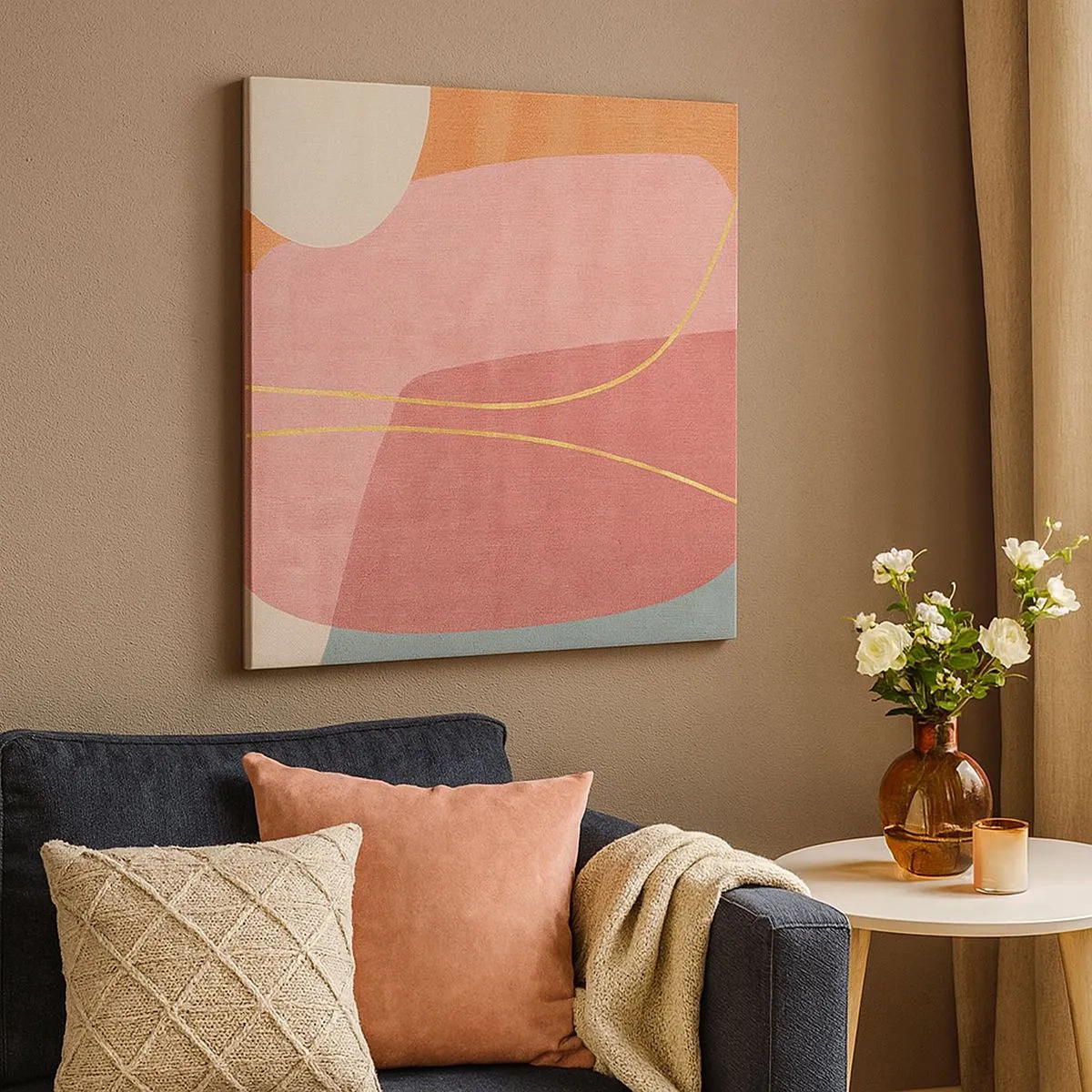 Cuadro sobre lienzo - Impresión de Imagen - Composición en pastel con hilos de oro - 30x30 cm