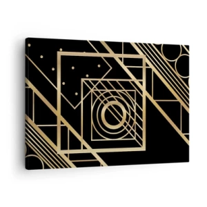Cuadro sobre lienzo - Impresión de Imagen - Patrones geométricos dorados sobre un fondo negro - 70x50cm - Geometría dorada - Decoración de pared moderna para salón y dormitorio ARTTOR