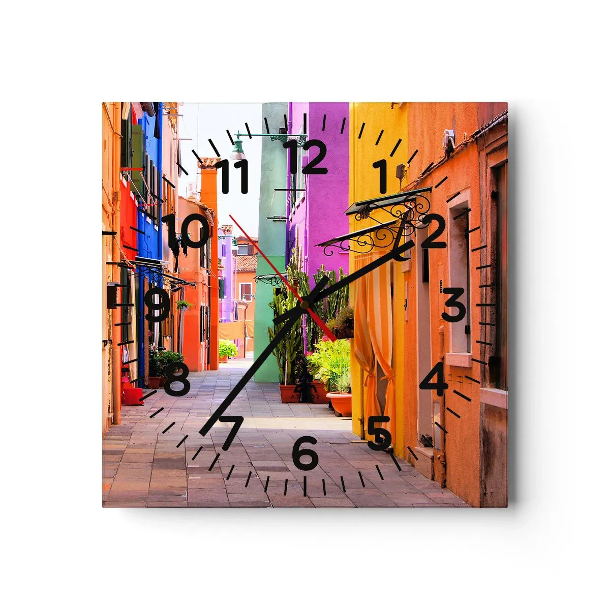 Reloj de pared - Reloj de vidrio - El callejón arco iris - 40x40 cm
