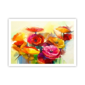 Póster - Flores abstractas coloridas sobre un fondo claro - 100x70cm - No solo rojo - Decoración de pared moderna para salón y dormitorio ARTTOR