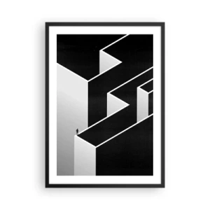 Póster en marco negro - Un laberinto minimalista en blanco y negro - 50x70cm - Soledad en la cumbre - Decoración de pared moderna para salón y dormitorio ARTTOR