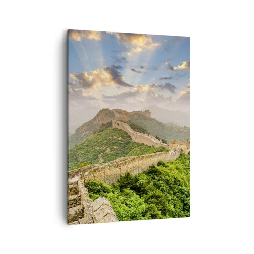Cuadro sobre lienzo - Impresión de Imagen - La Gran Muralla China iluminada por la luz del sol en un paisaje pintoresco. - 50x70cm - Grandeza duradera - Decoración de pared moderna para salón y dormitorio ARTTOR