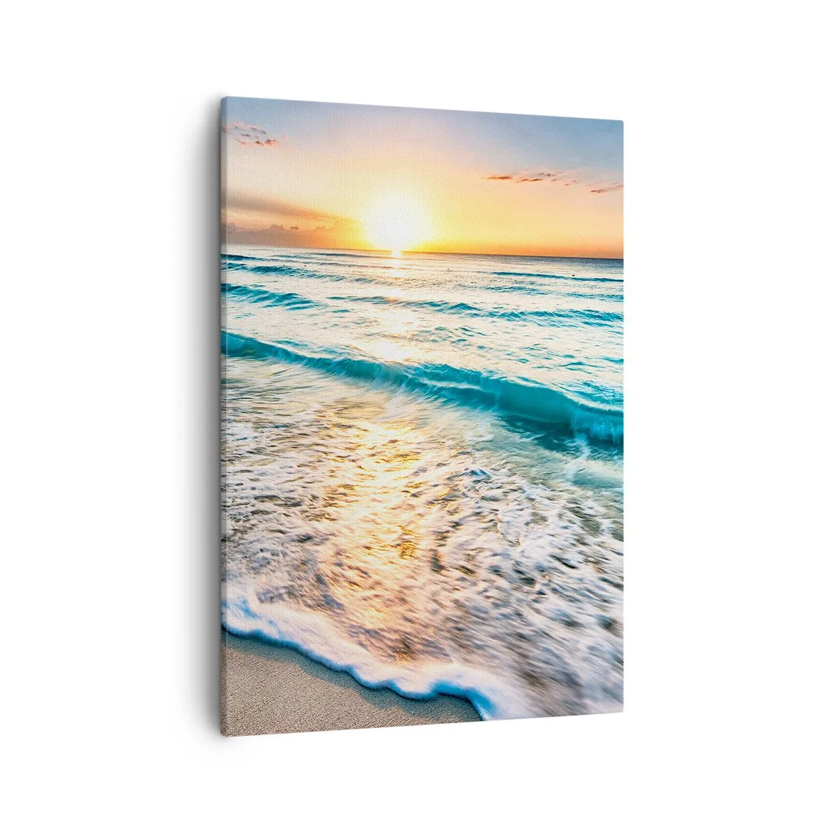 Cuadro sobre lienzo - Impresión de Imagen - Amanecer sobre una playa tranquila con olas. - 50x70cm - Un espectáculo digno de ver - Decoración de pared moderna para salón y dormitorio ARTTOR