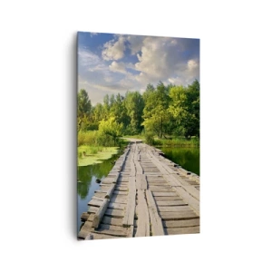 Cuadro sobre lienzo - Impresión de Imagen - Un paisaje pintoresco con un puente y un cisne. - 80x120cm - Verano, verano en todas partes - Decoración de pared moderna para salón y dormitorio ARTTOR
