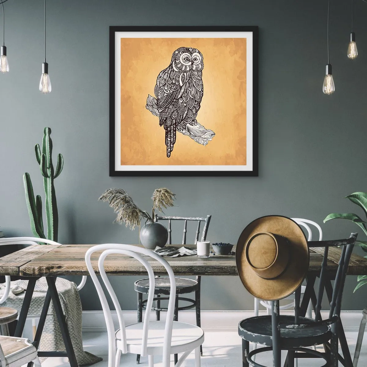 Póster en marco negro - Intrincados ornamentos de sabiduría - 40x40 cm