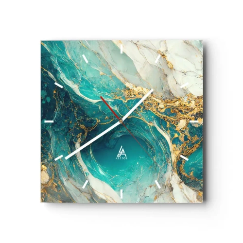 Reloj de pared - Reloj de vidrio - Composición con vetas de oro - 40x40 cm