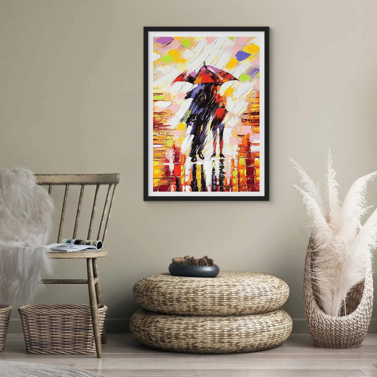 Póster en marco negro - Juntos a través de la noche y la lluvia - 30x40 cm