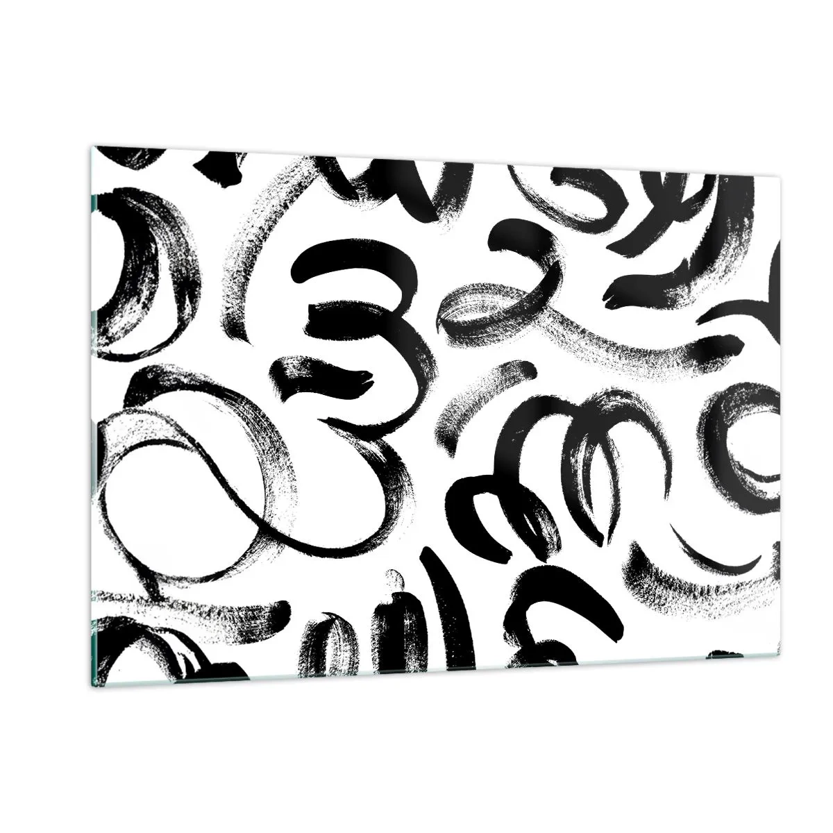 Cuadro sobre vidrio - Impresiones sobre Vidrio - Pinceladas abstractas en blanco y negro - 120x80cm - Negro sobre blanco - Decoración de pared moderna para salón y dormitorio ARTTOR