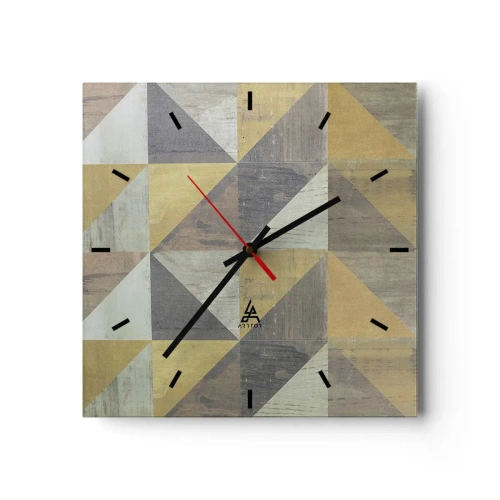 Reloj de pared - Reloj de vidrio - Composición geométrica de triángulos en tonos tierra. - 30x30cm - El arte de los triángulos - Decoración de pared moderna para salón y dormitorio ARTTOR