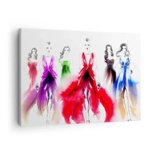 Cuadro sobre lienzo - Impresión de Imagen - Ilustración de moda con modelos con vestidos coloridos. - 70x50cm - Momento elegante - Decoración de pared moderna para salón y dormitorio ARTTOR