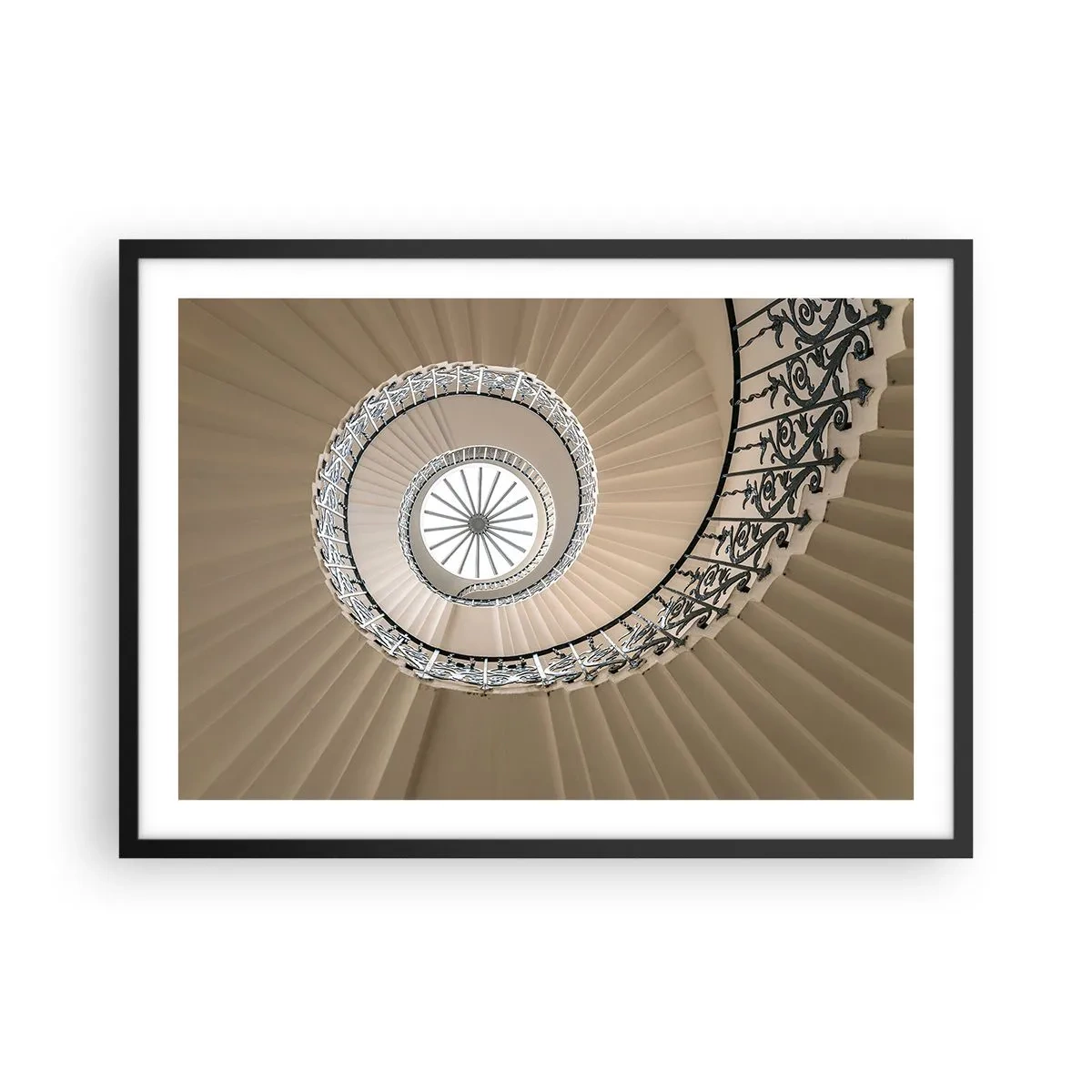 Póster en marco negro - Escalera de caracol con un elegante enfoque geométrico. - 70x50cm - En el interior de una concha - Decoración de pared moderna para salón y dormitorio ARTTOR