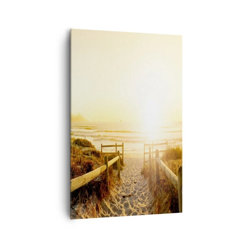 Cuadro sobre lienzo - Impresión de Imagen - Camino a la playa durante un atardecer dorado - 80x120cm - A través de la duna, hacia el sol - Decoración de pared moderna para salón y dormitorio ARTTOR