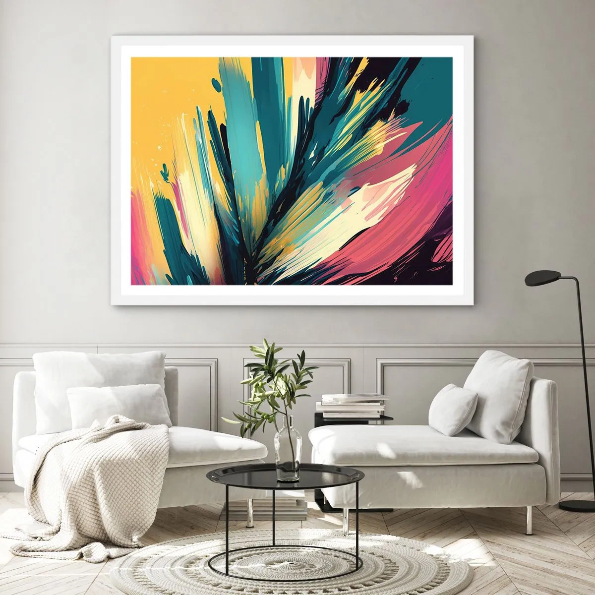 Póster en marco blanco - Composición - una explosión de alegría - 100x70 cm