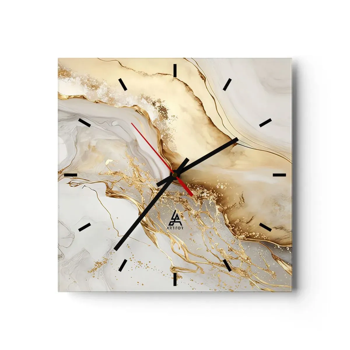 Reloj de pared - Reloj de vidrio - Patrones abstractos de oro y mármol sobre un fondo claro. - 30x30cm - Abstracción: belleza y bondad - Decoración de pared moderna para salón y dormitorio ARTTOR