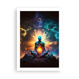 Póster - Una figura meditando en un aura cósmica llena de energía. - 50x70cm - Tranquilidad cósmica - Decoración de pared moderna para salón y dormitorio ARTTOR