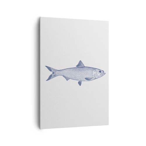 Cuadro sobre lienzo - Impresión de Imagen - Ilustración de un pez en tonos azules sobre un fondo claro. - 70x100cm - Saludos desde los mares del norte - Decoración de pared moderna para salón y dormitorio ARTTOR