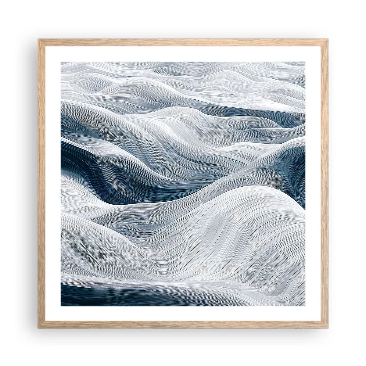 Póster en marco roble claro - Olas blancas y azules - 60x60 cm