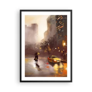 Póster en marco negro - Una pintura de acuarela de una ciudad nocturna a la luz de las linternas. - 50x70cm - En las luces de Nueva York - Decoración de pared moderna para salón y dormitorio ARTTOR