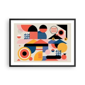 Póster en marco negro - Formas geométricas coloridas en estilo retro - 70x50cm - Composición: juegos - Decoración de pared moderna para salón y dormitorio ARTTOR