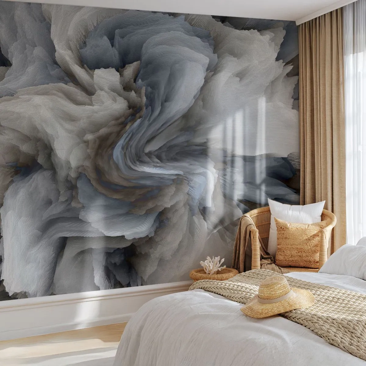 Fotomural Premium Sand - Una explosión abstracta de formas que se asemejan a piedras y pétalos de flores. - 100x70cm - Piedra y flor - Decoración de pared moderna para salón y dormitorio ARTTOR