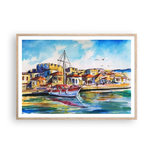 Póster en marco roble claro - Tarde de arco iris - 100x70 cm