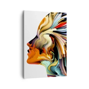 Cuadro sobre lienzo - Impresión de Imagen - Perfil de rostro abstracto con líneas dinámicas coloridas. - 50x70cm - La explosión de la imaginación - Decoración de pared moderna para salón y dormitorio ARTTOR