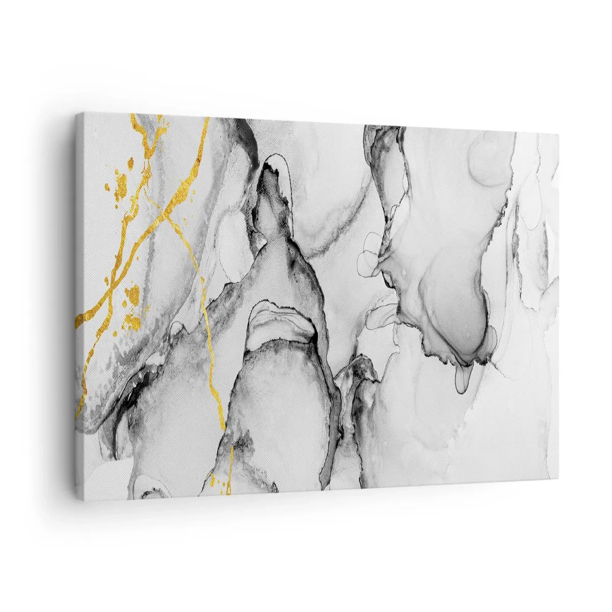 Cuadro sobre lienzo - Impresión de Imagen - Patrones abstractos en blanco y negro con acentos dorados - 70x50cm - Composición con motivo de oro - Decoración de pared moderna para salón y dormitorio ARTTOR