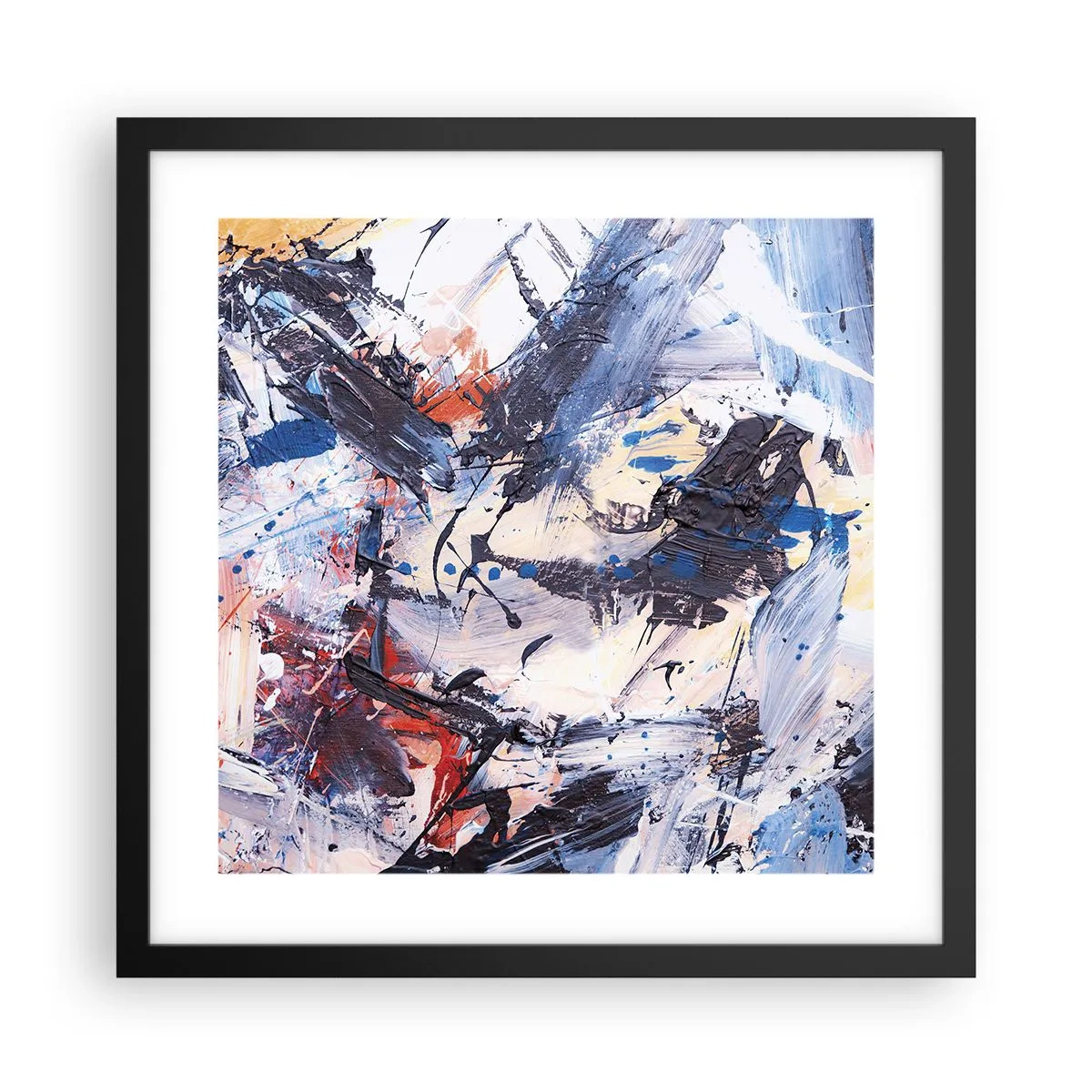 Póster en marco negro - Danza loca de la abstracción - 40x40 cm