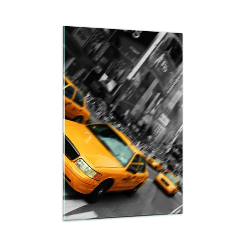 Cuadro sobre vidrio - Impresiones sobre Vidrio - Taxis amarillos en una intersección concurrida de la ciudad - 80x120cm - El sol cae sobre Nueva York - Decoración de pared moderna para salón y dormitorio ARTTOR