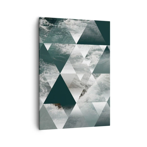 Cuadro sobre lienzo - Impresión de Imagen - Patrón geométrico con motivo de ondas en tonos verdes. - 50x70cm - Una perspectiva de cristal - Decoración de pared moderna para salón y dormitorio ARTTOR